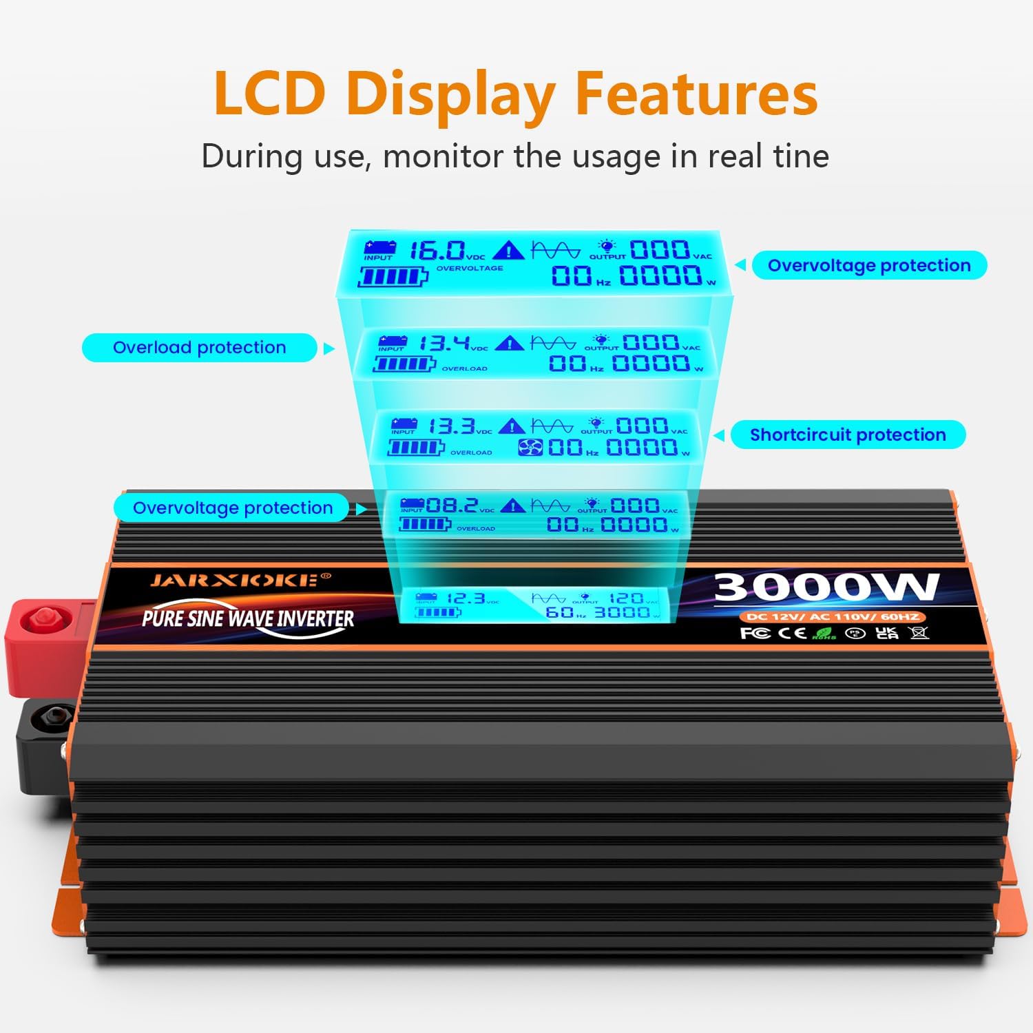 Detalle 2 de 3000W Pure Sine Wave Power Inverter 12V to 120V