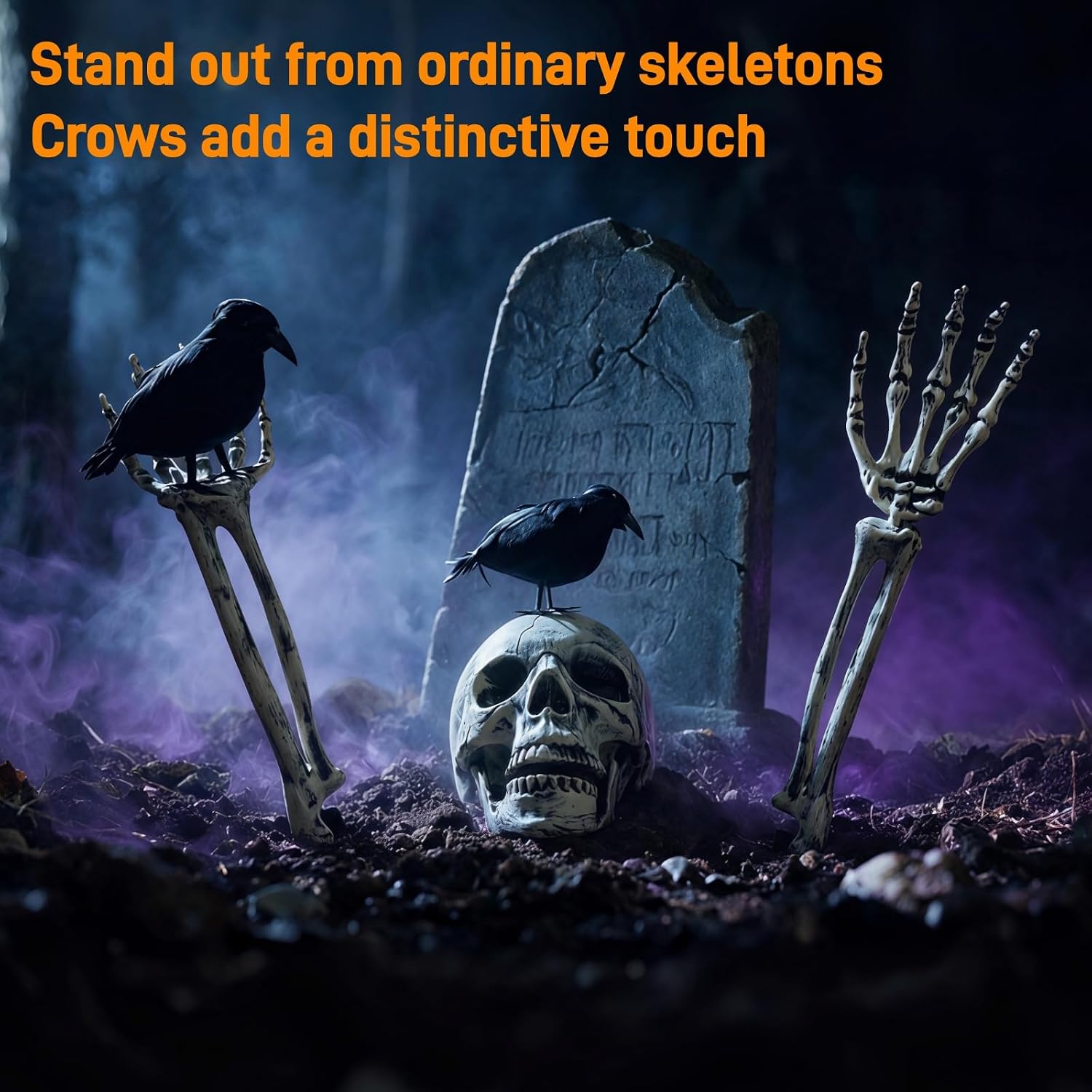 Detalle de Jkwiwe KLT-ZSQ Halloween Skeleton Stakes with 2 Crows, Adjustable Arms and Jaw