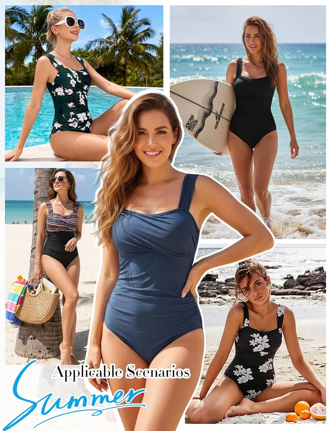 Thumbnail 6 de Costume da bagno intero donna UMIPUBO modellante con coppe, tiranti larghi e pieghe in vita
