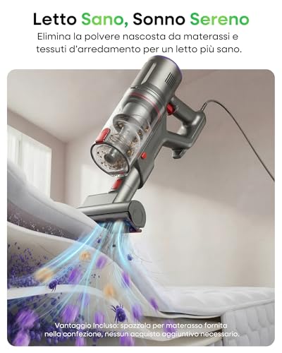 Detalle de FAMIVAC FV2: Scopa Elettrica con Filo da 65KPa e 600W, leggera e Autoportante per Pavimenti, Materassi e Animali
