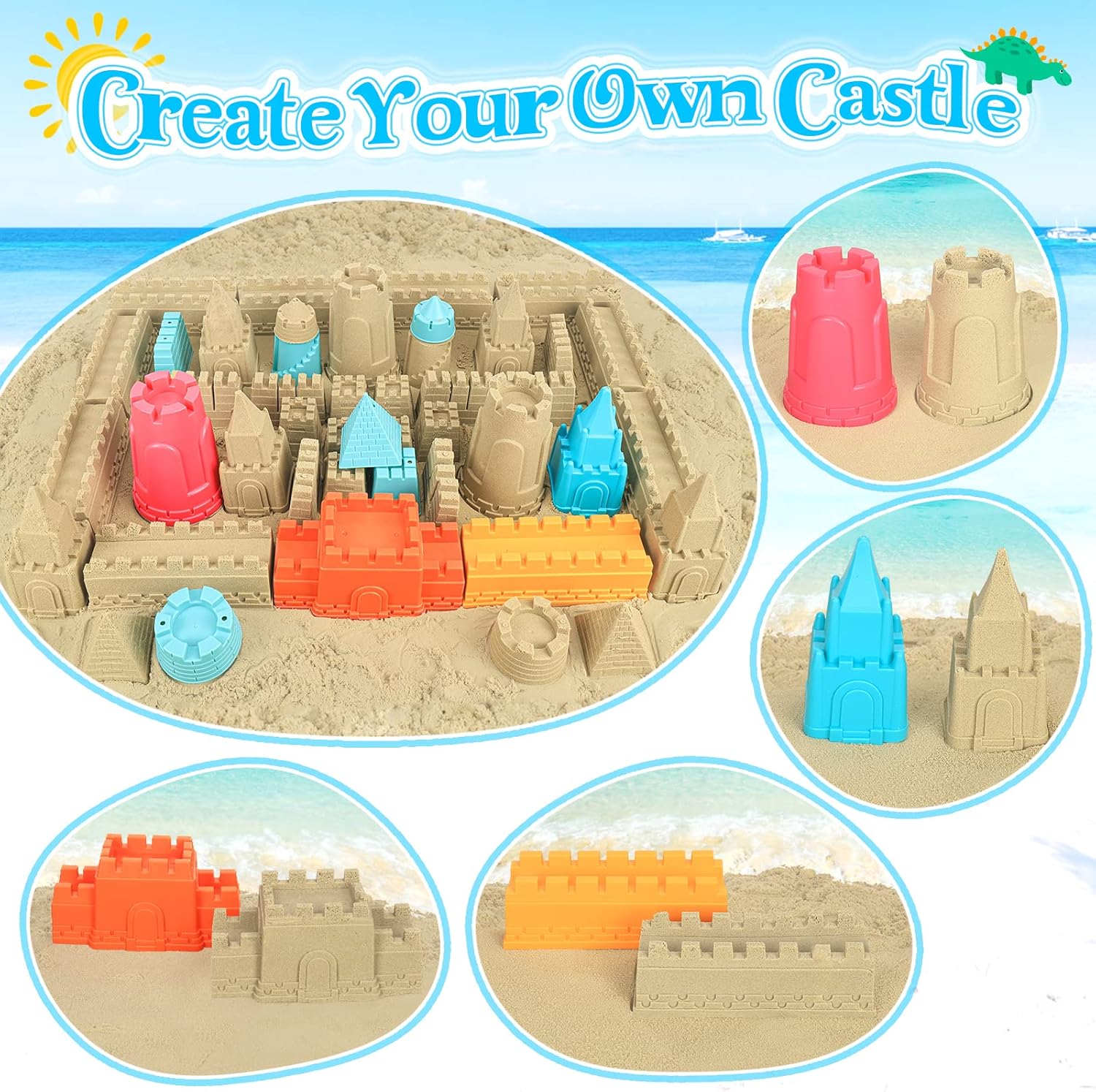 Thumbnail 3 de Collapsible Beach Toys for Kids Toddlers: 22-Piece Packable Sand Toy Set with Mesh Bag