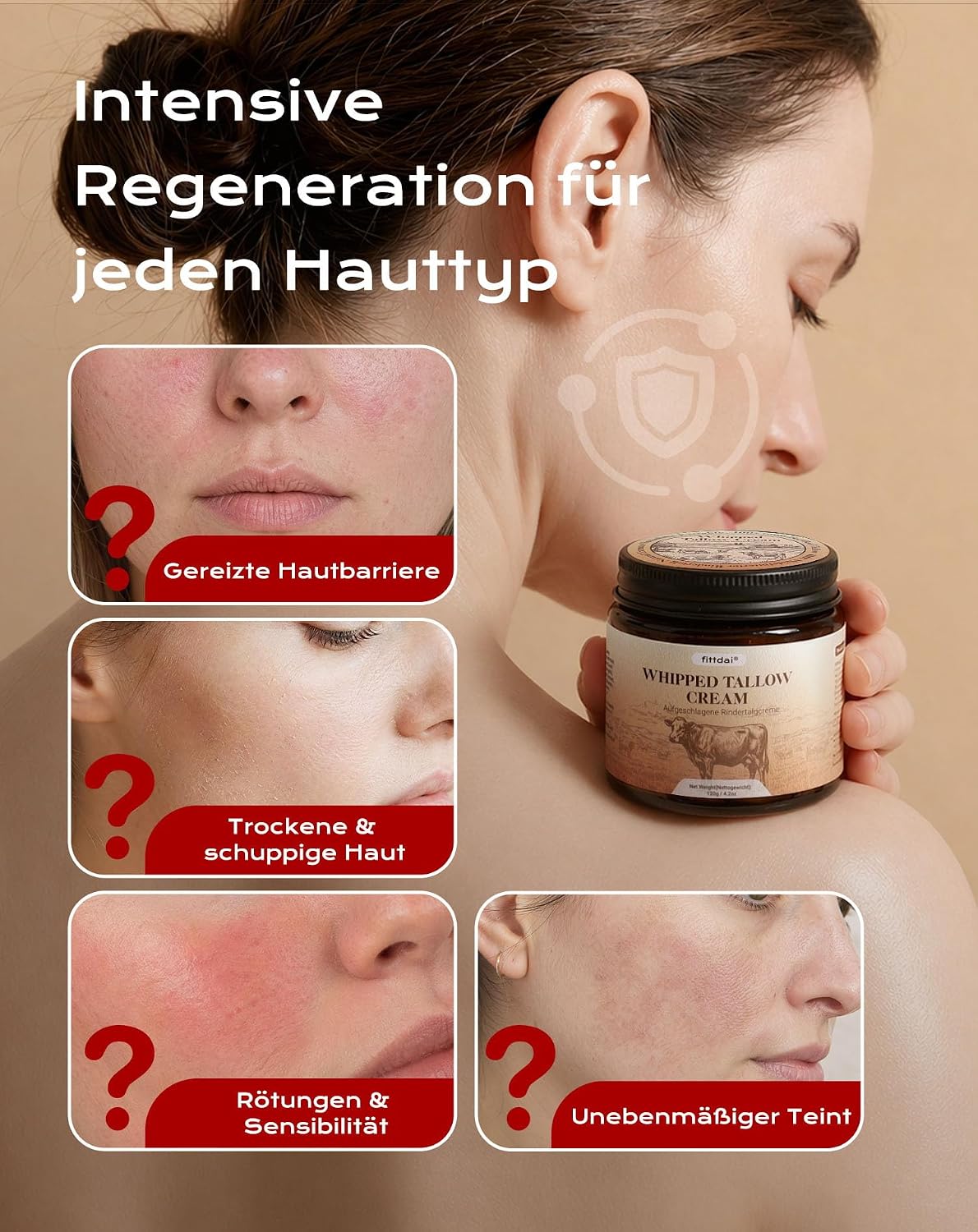 Detalle de Beef Tallow Creme – 100% grasgefütterter Rindertalg mit Niacinamid, 120 g