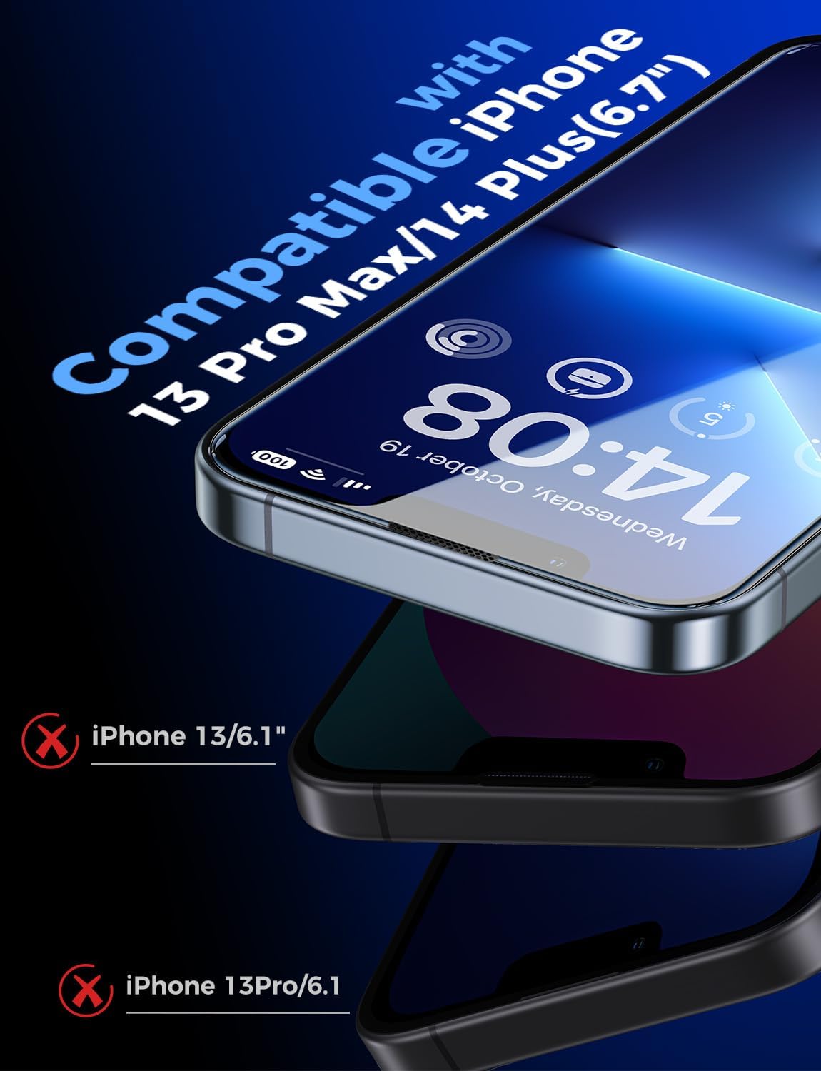 Detalle 2 de Magic John 2 Pack Tempered Glass Screen Protector for iPhone 13 Pro Max / 14 Plus