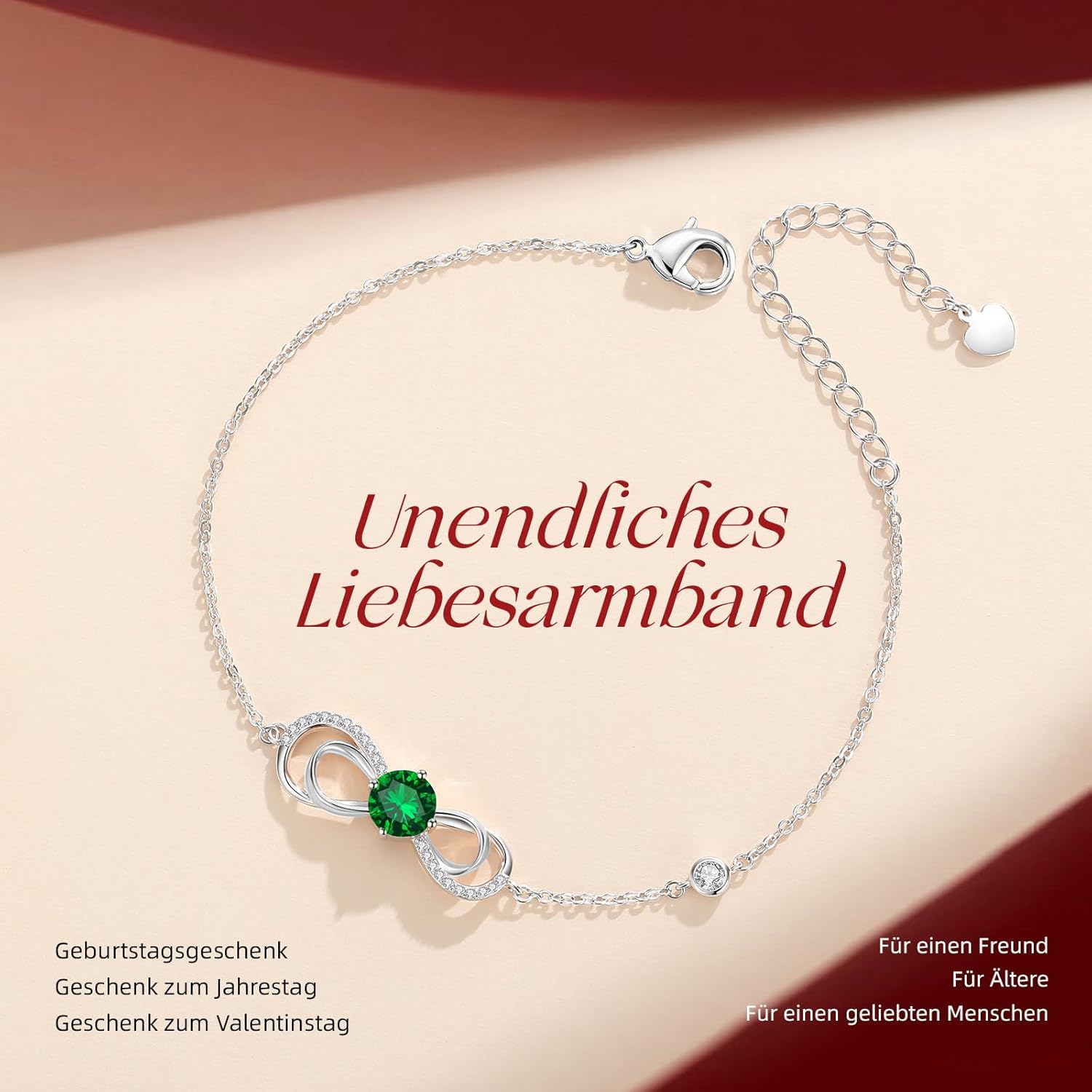 Thumbnail 4 de CDE Infinity Armband Damen Herz Geburtsstein – Rosegold, 7,1 Zoll mit Verlängerung