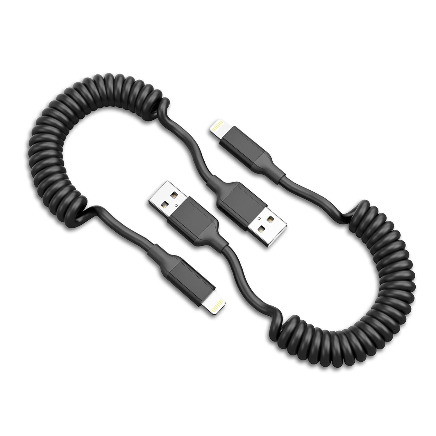 Detalle de Spiralkabel USB Lightning Kabel Kurz, 2er Pack – MFi zertifiziert, einziehbares Lightning-Kabel für Auto und unterwegs