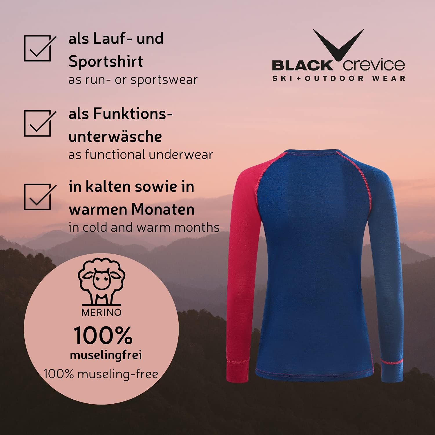 Thumbnail 6 de Black Crevice Langarmshirt Mérino Femme