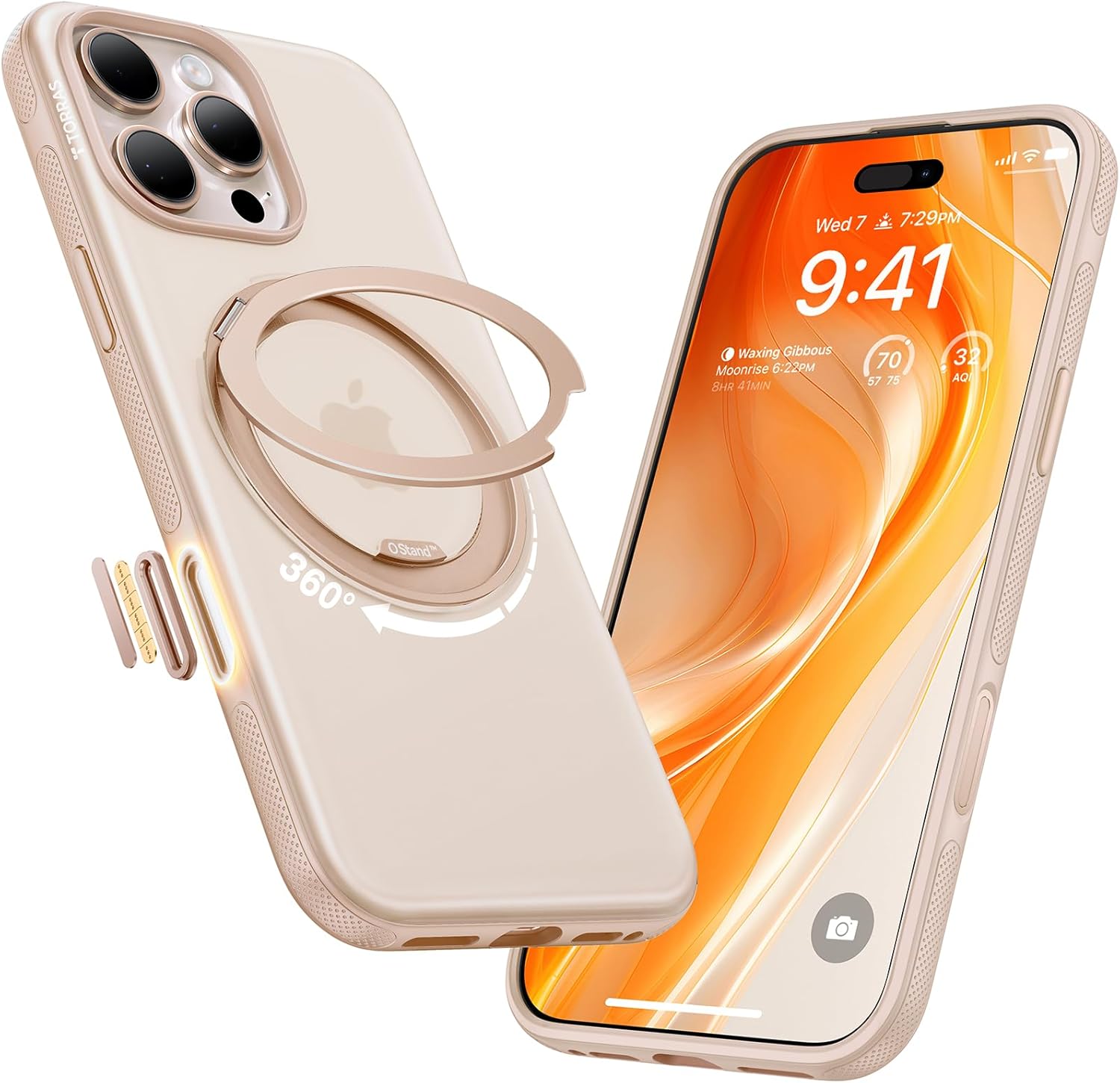 Detalle de TORRAS 360 Magnetic Stand for iPhone 16 Pro Max Case with SnapLock MagSafe, Desert Titanium