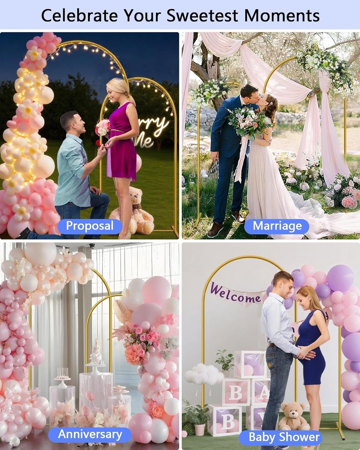 Thumbnail 2 de HEMMOTOP Metal Arch Backdrop Stand Set of 2 (7.2ft + 6ft) in Gold