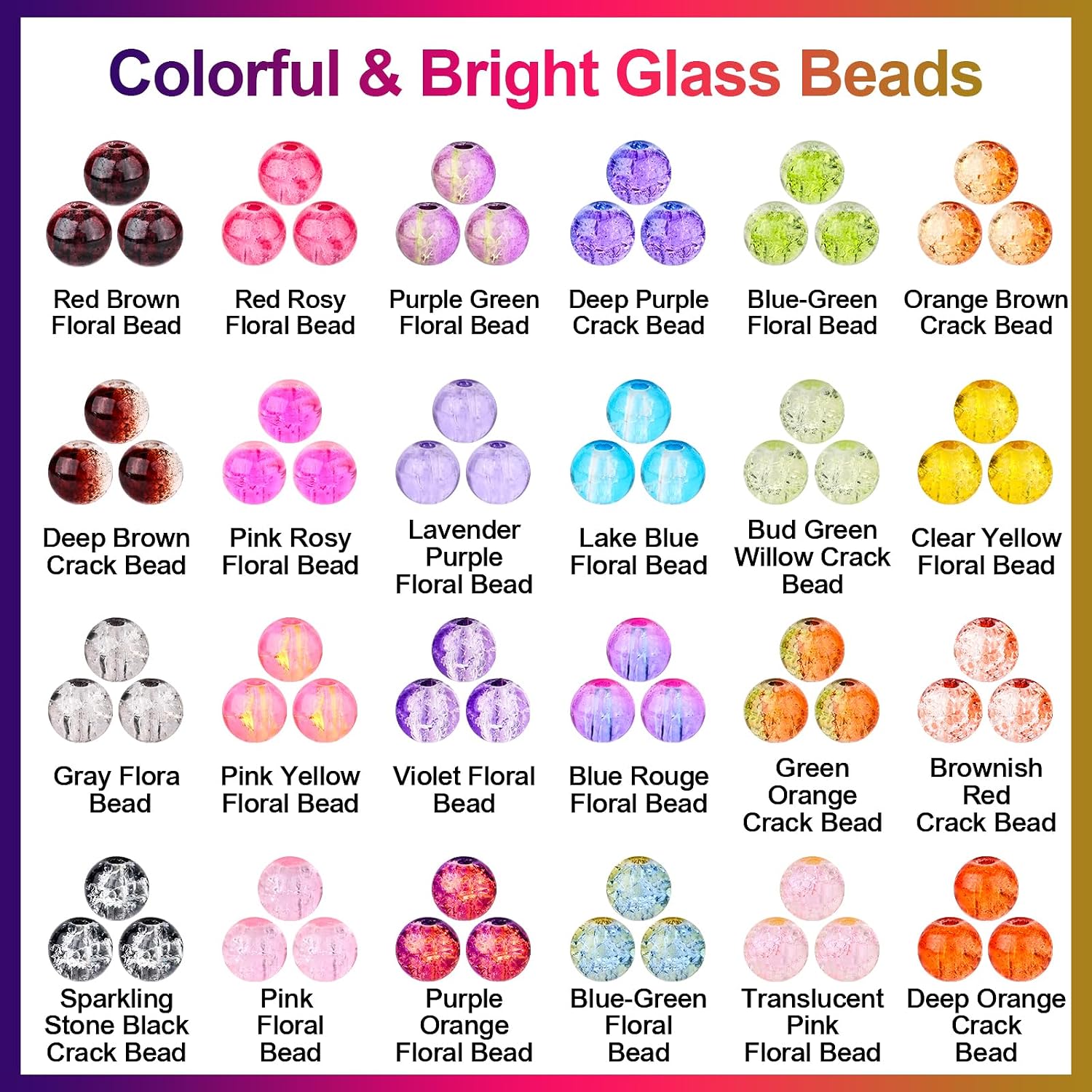 Detalle 2 de XSEINO About 1200+ PCS 6mm Cracked Style Glass Beads Bracelet Making Kit