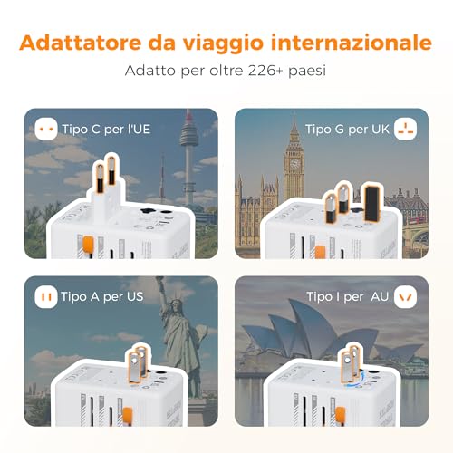 Thumbnail 1 de TESSAN Adattatore Universale da Viaggio: Spina Multifunzione 4-In-1 con 2 USB-A, 1 USB-C e Doppio Fusibile