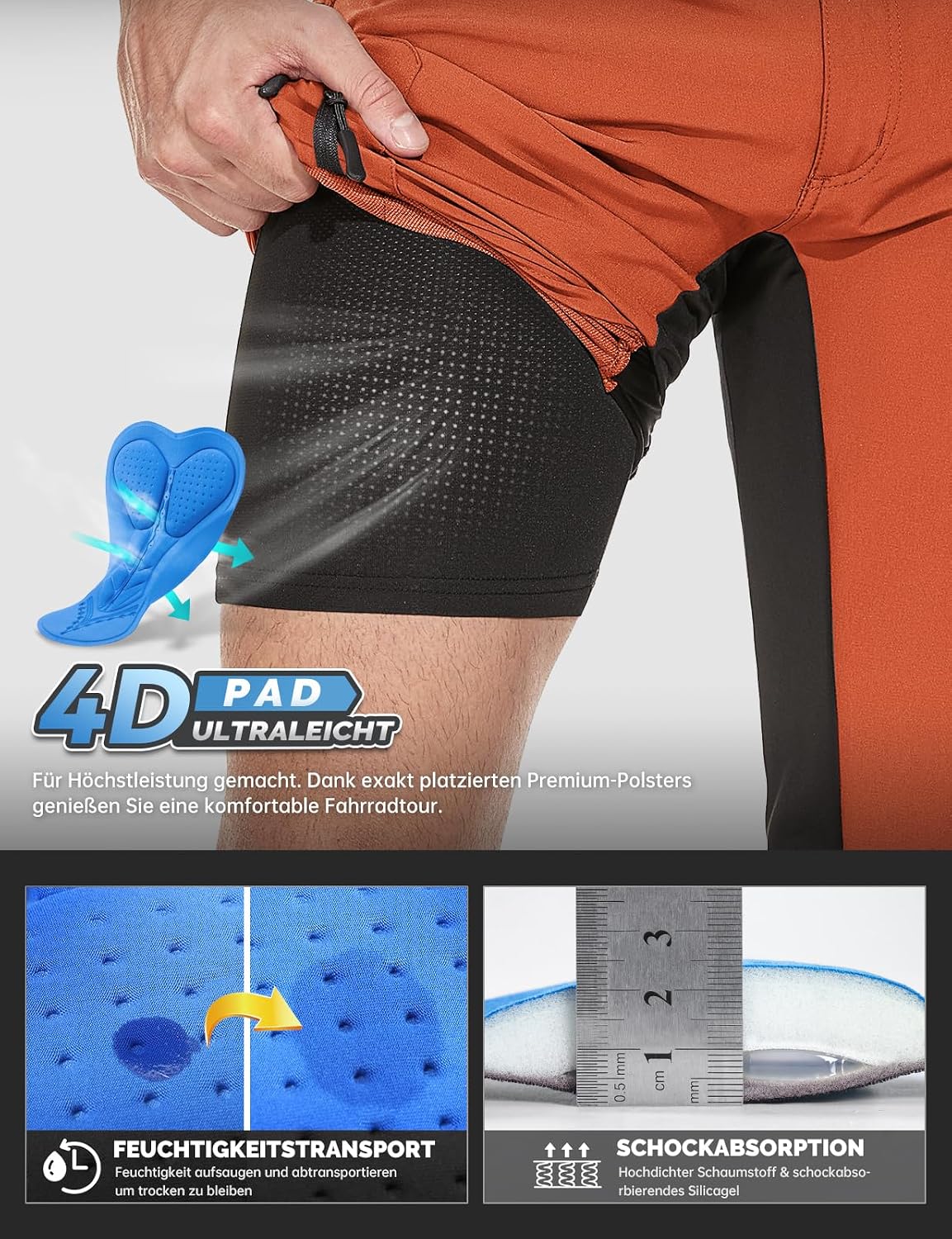 Detalle 1 de Cycorld MTB Hose für Herren mit 4D Polster