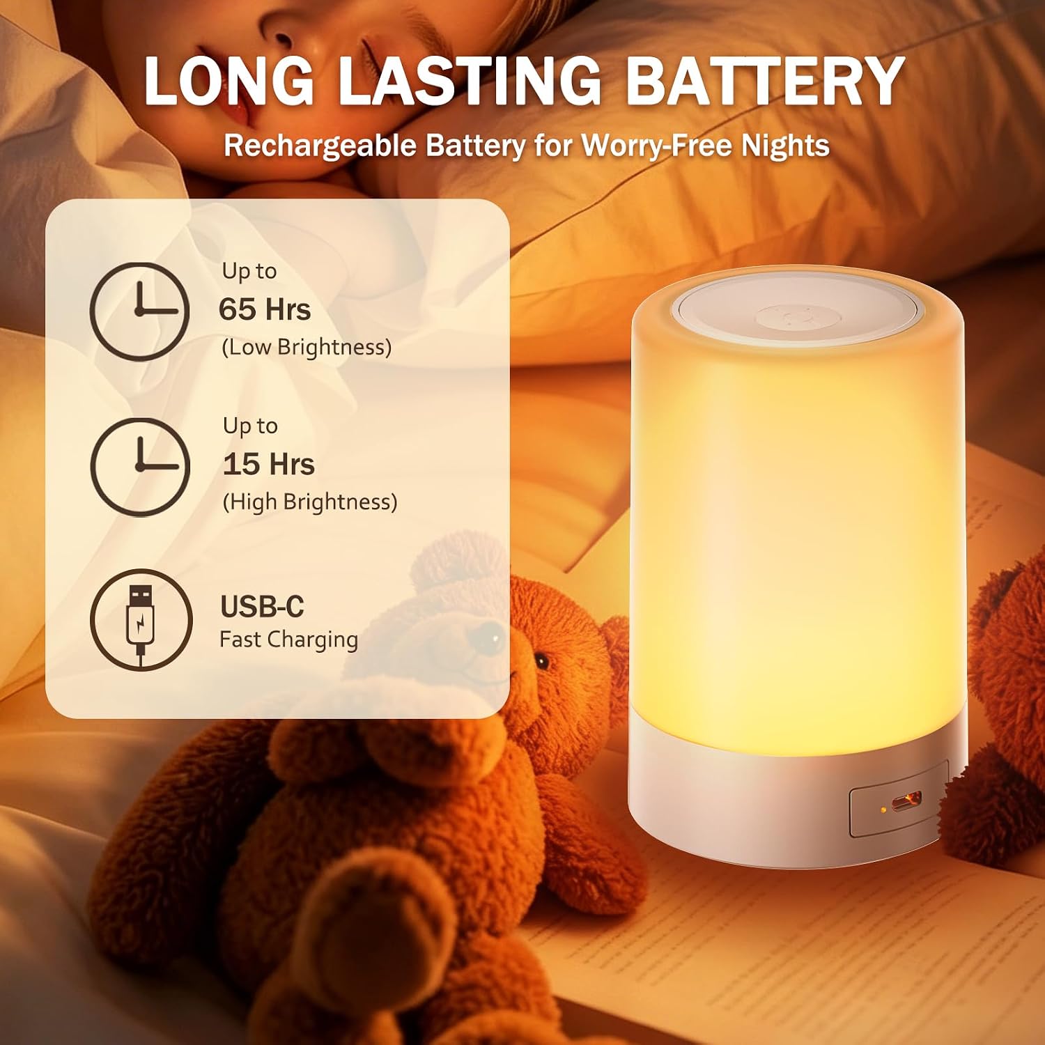 Thumbnail 6 de G Keni Nursery Night Light, Rechargeable Touch Lamp with Dimmable Warm LED