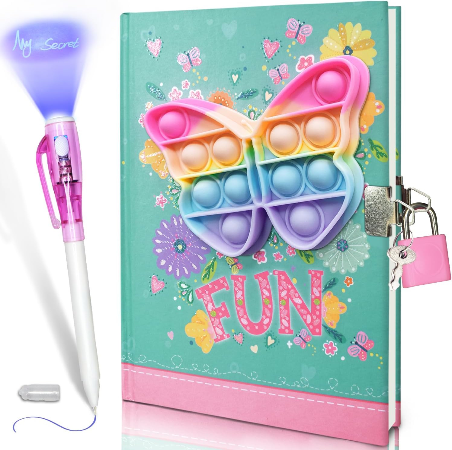 Detalle de GINMLYDA Butterfly Diary with Lock, 160 Pages, Pop-It Cover and Invisible-Ink Pen