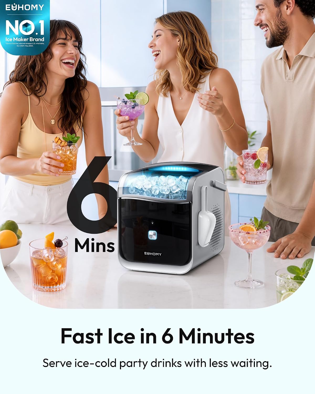 Detalle 2 de EUHOMY IM034-B Countertop Ice Maker with App/Alexa Control and Two Bullet-Ice Sizes