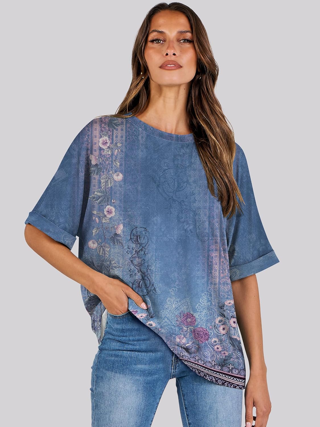 Thumbnail 4 de Cuptacc Oversize T-Shirt Damen mit Rundhalsausschnitt – Kurzarm Tunika für Sommer & Alltag