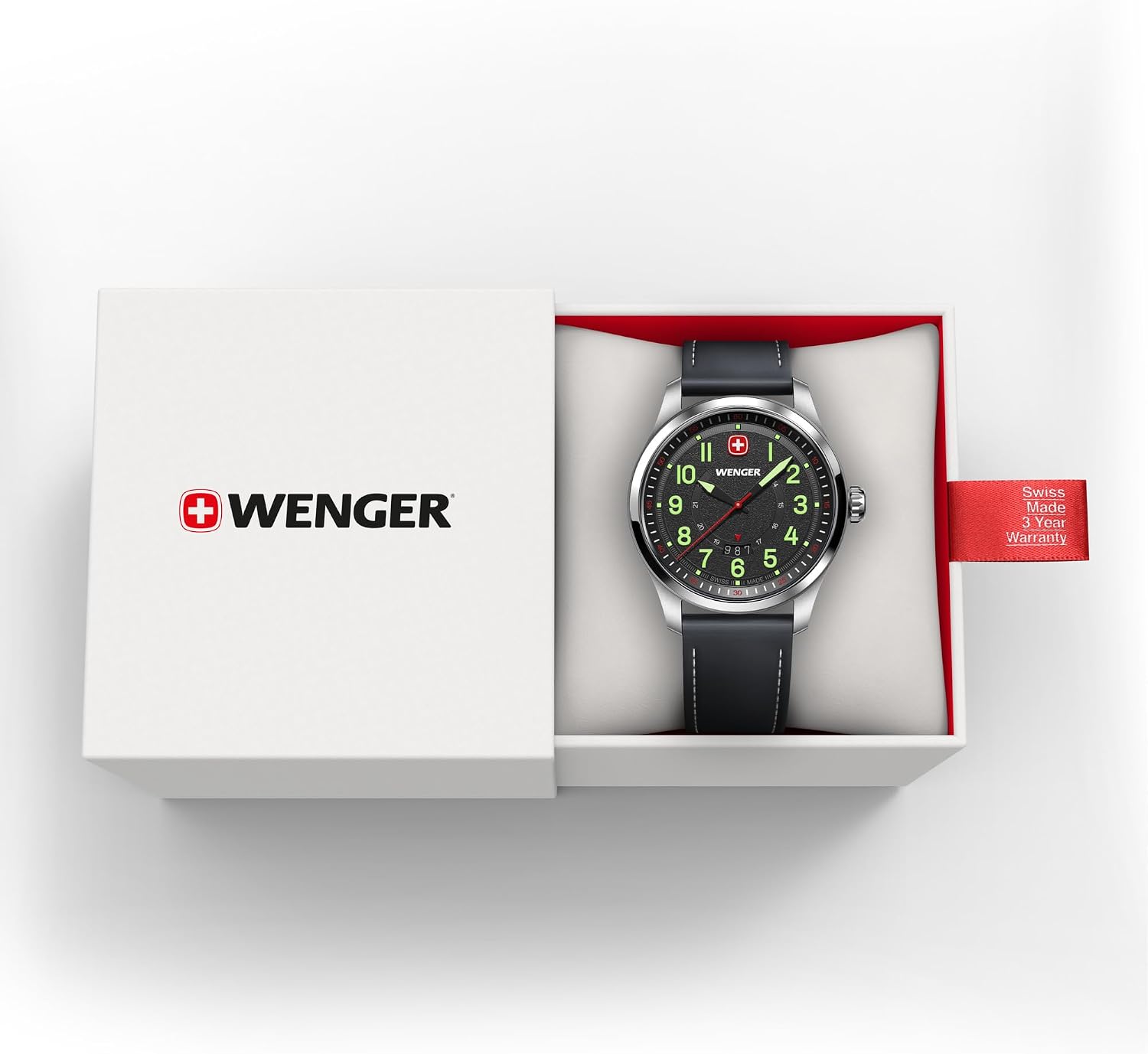 Detalle de WENGER Herren Armbanduhr Terragraph Analog Quarz, Ø 43 mm, Swiss Made, wasserdicht bis 100 m