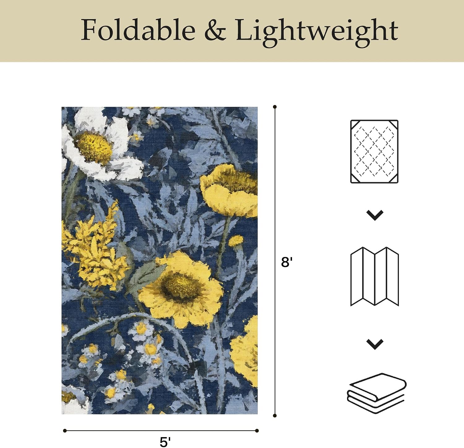 Detalle 2 de GENIMO 5 x 8 Rug: Washable Navy and Yellow Floral Indoor-Outdoor Area Rug