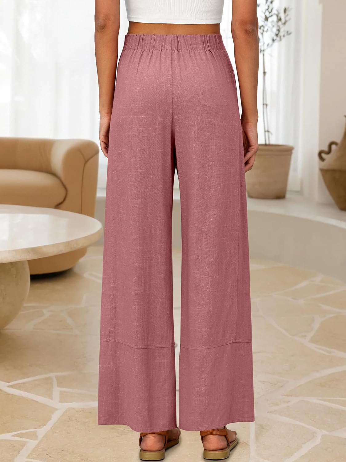 Thumbnail 3 de ANRABESS Women’s Wide Leg Linen Pants — Elastic Waist Boho Lounge & Travel Trousers with Pockets