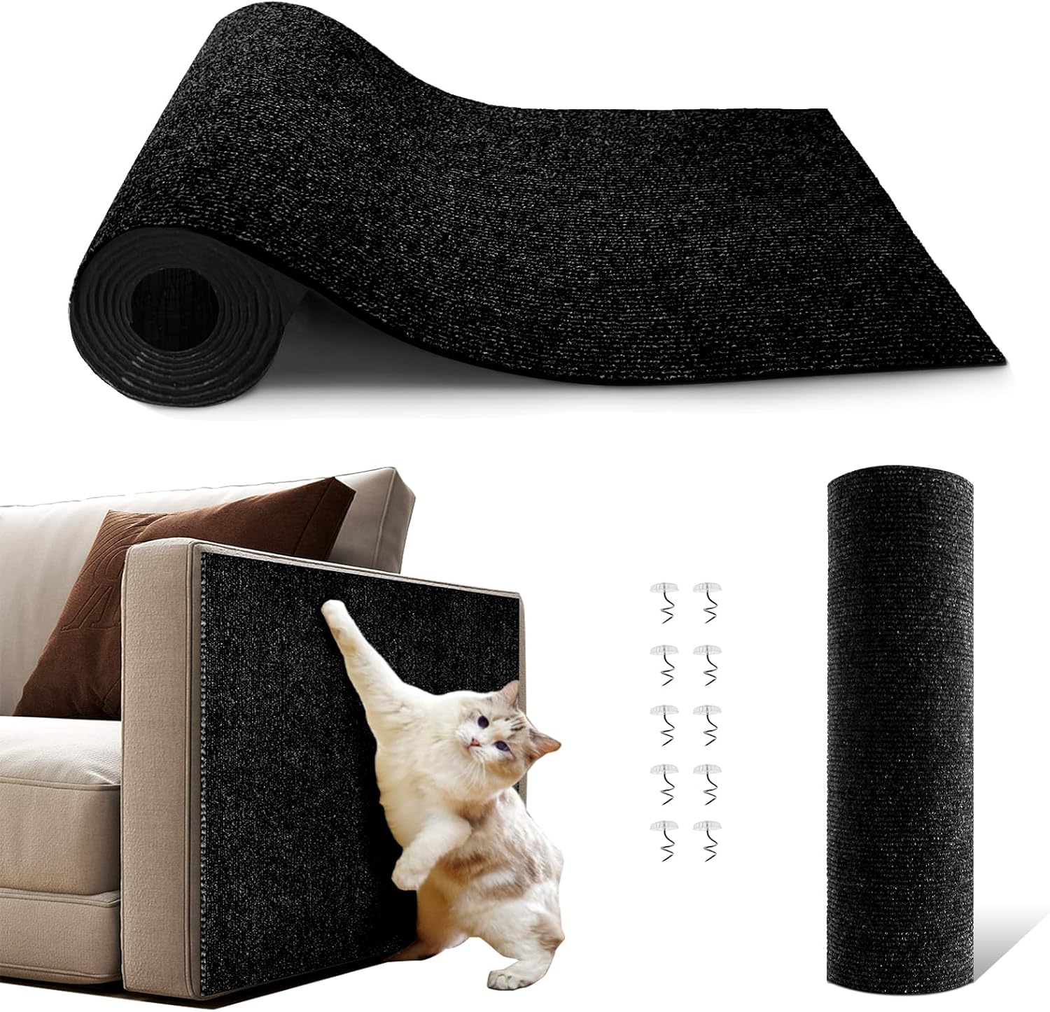 Detalle de NATUYA Cat Scratcher Mat Self-Adhesive 200x40cm – Replacement Pad for Cat Trees & Scratch Posts (Black)