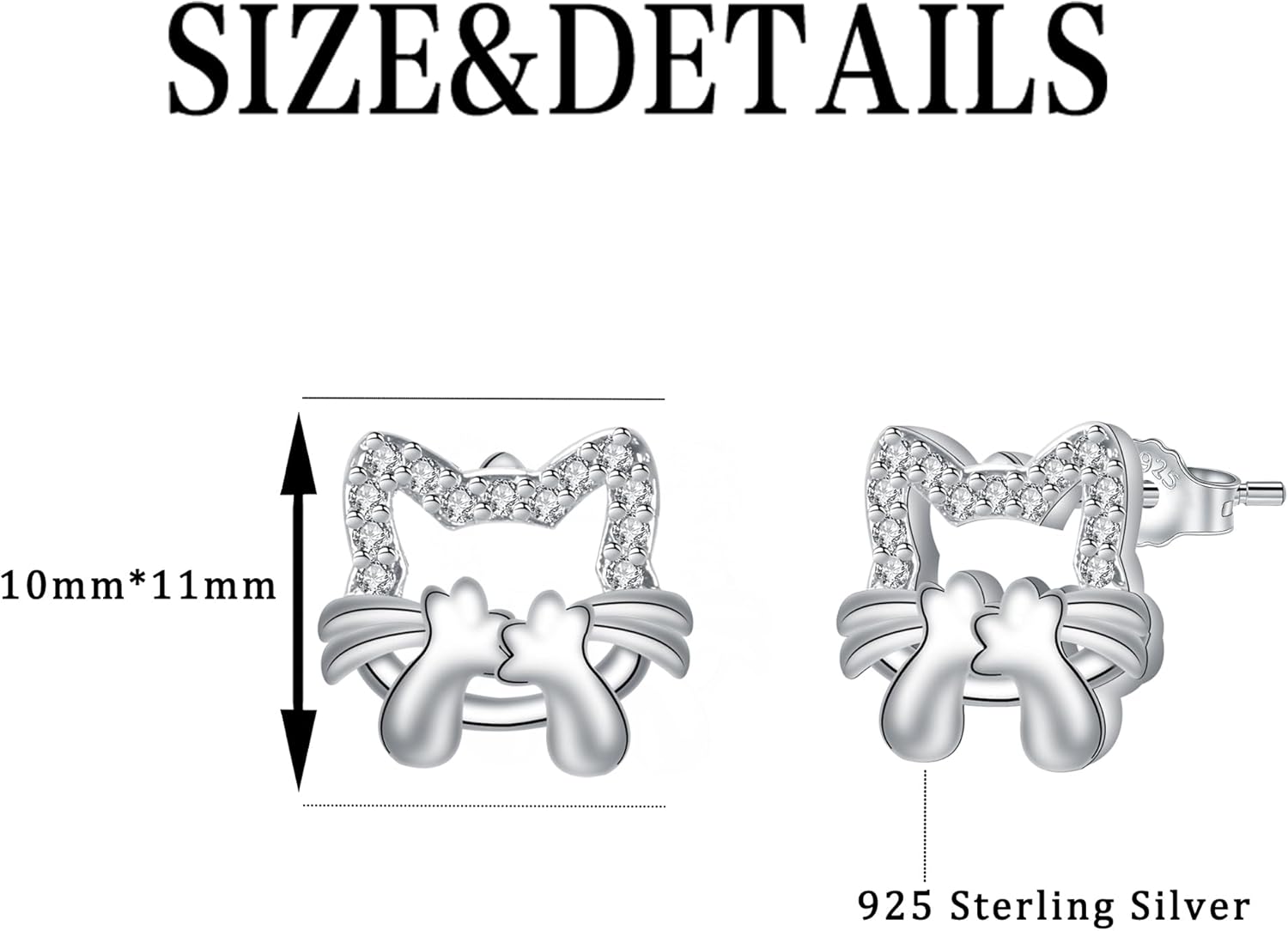 Detalle de J.MUEN Boucles d'oreilles Chat/Licorne/Cheval en Argent Sterling 925 – pour femme