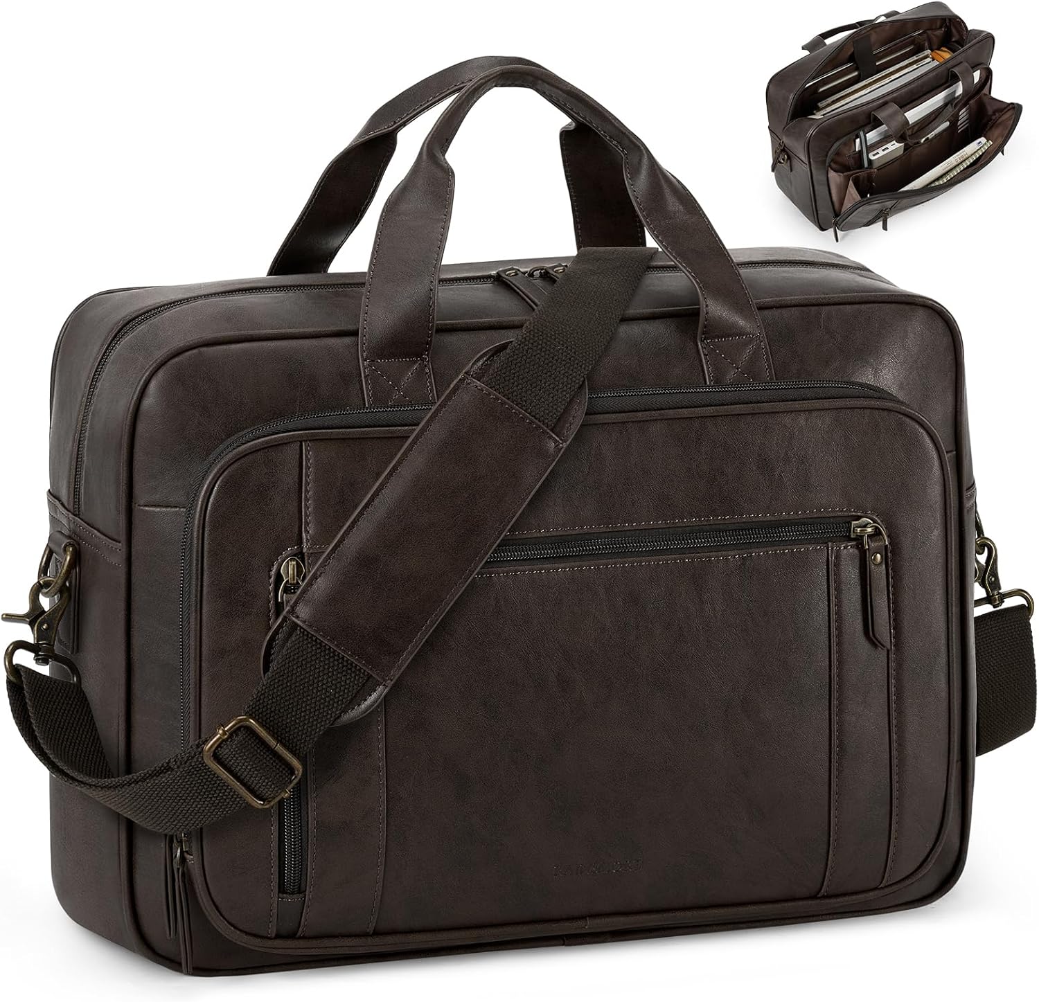 Detalle de RAINSMORE Laptop Bag for Men – 16 Inch PU Leather Satchel Briefcase