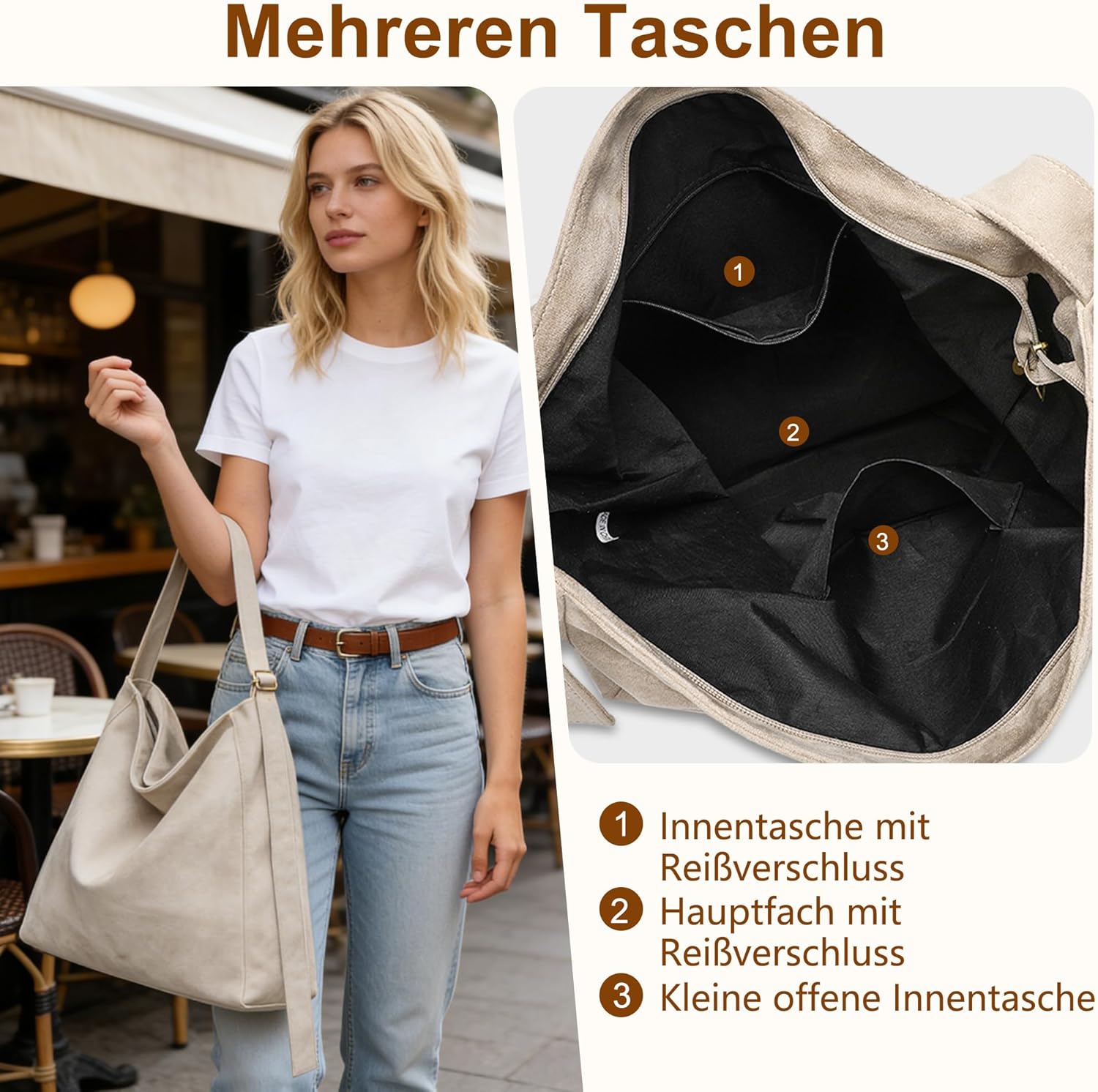 Thumbnail 4 de Gluckstar Handtasche Damen (Shopper) aus Kunstwildleder – große Schultertasche für Alltag, Arbeit und Reisen