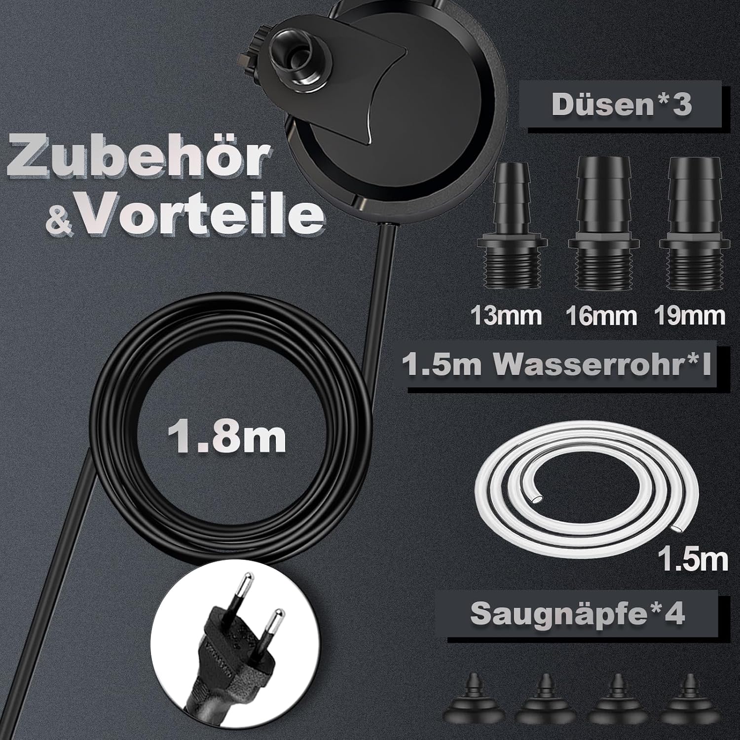 Detalle de Aquarium Pumpe 25W 1500L/H – leise Tauchpumpe für Aquarien, Teiche und Hydrokultur