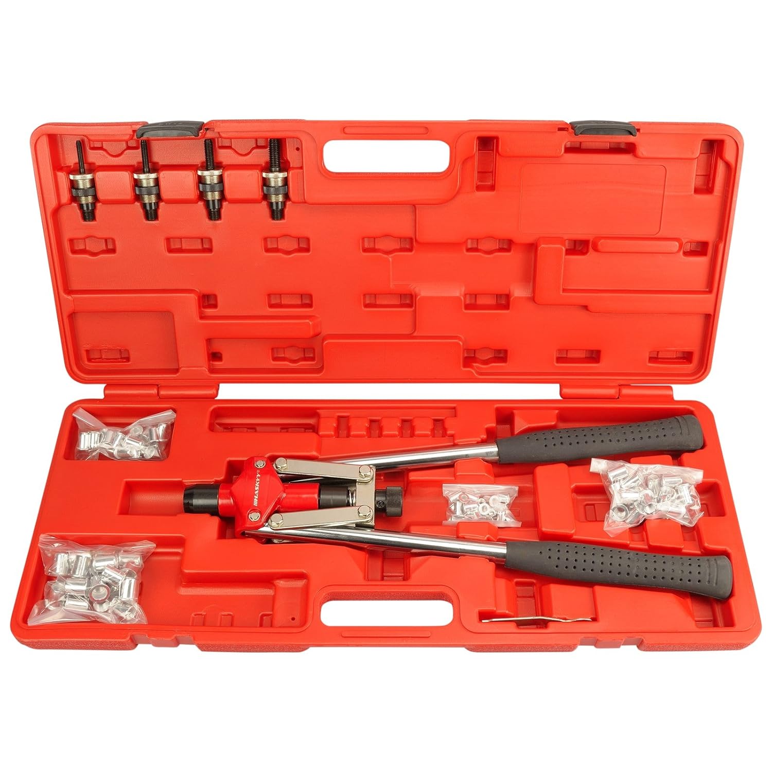 HASKYY Profi Heavy DUTY Nietmutternzange für Blindnieten inklusive 80 Nietmuttern (M5–M10)