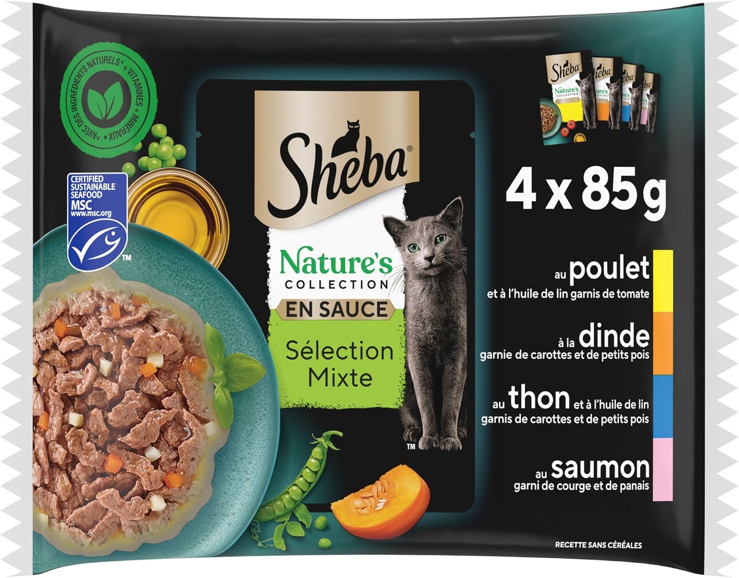 Detalle de Sheba Nature’s Collection — nourriture humide pour chats adultes en sauce (Terre & Mer), 4 variétés