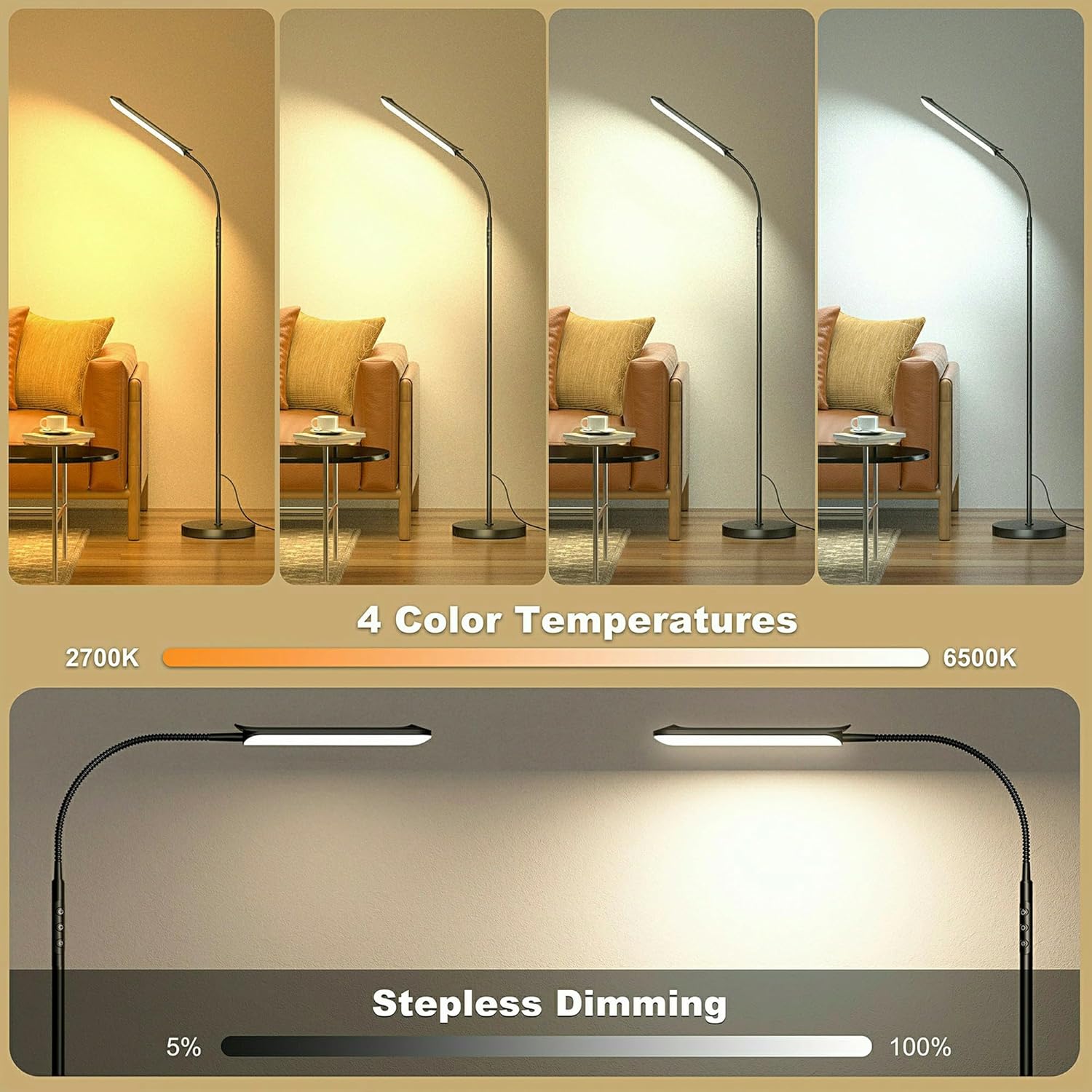 Thumbnail 3 de Yikuneng LED-Stehlampe 18 W (1.800 lm) dimmbar mit Fernbedienung, Touch und Timer
