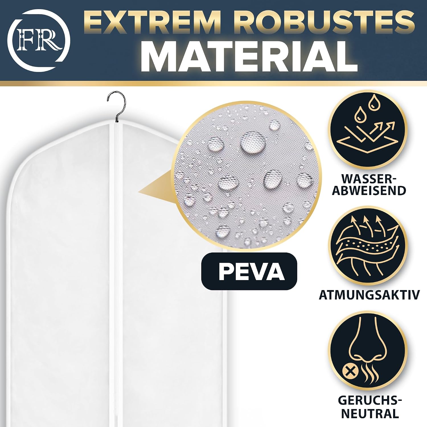 Detalle de FiRiO Premium Kleiderhülle 120x60 cm – 2 Stück, mottensicher, atmungsaktiv, wasserfest, transparent