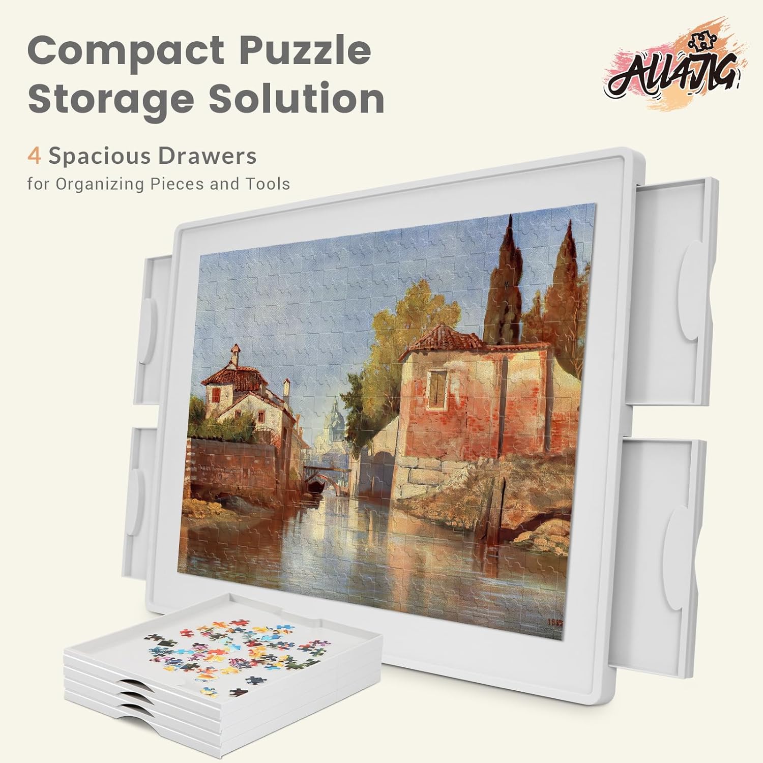Detalle 2 de ALL4JIG 1000-Piece Rotating Puzzle Board with 360° Lazy Susan and Four Drawers
