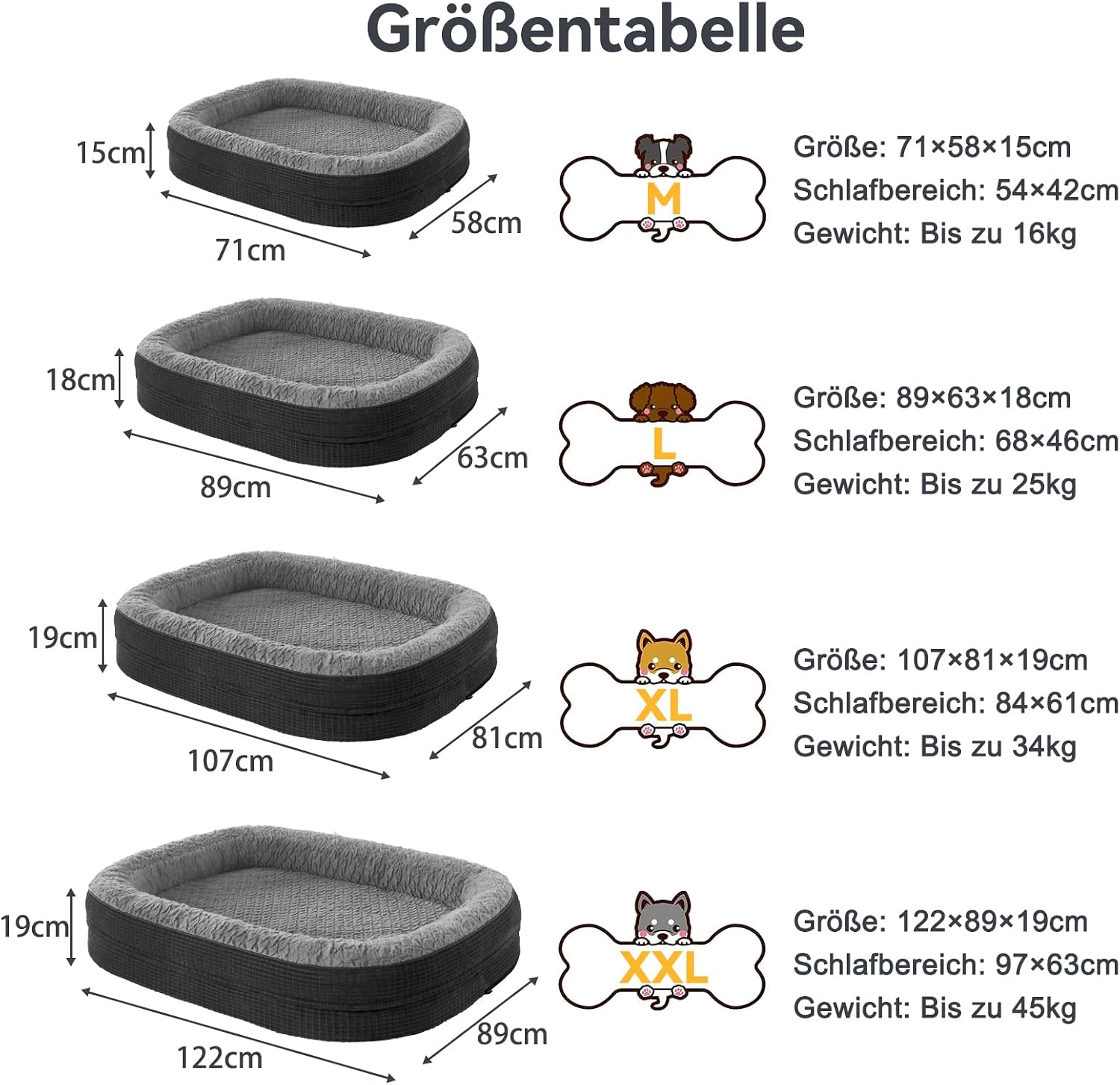 Detalle de Pawk orthopädisches Hundebett XL – Vierseitige Nackenrolle, Memory Foam, wasserabweisend und waschbar