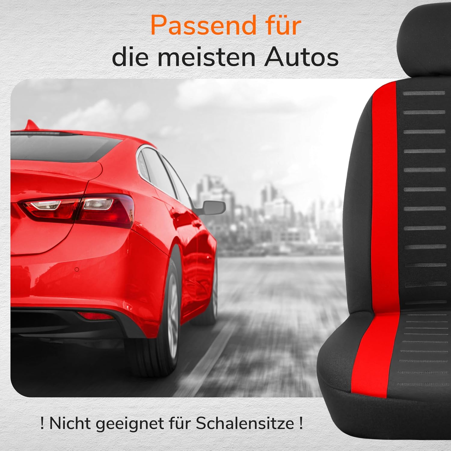 Detalle de Upgrade4cars Autositzbezüge-Set für die Vordersitze (Version 2026) – universell in Rot, für Fahrer- & Beifahrersitz inkl. Kopfstützen