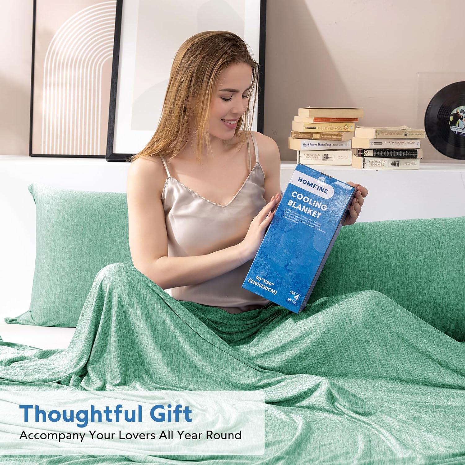 Thumbnail 5 de HOMFINE Cooling Blanket for Hot Sleepers – 90 x 90 inches, Green