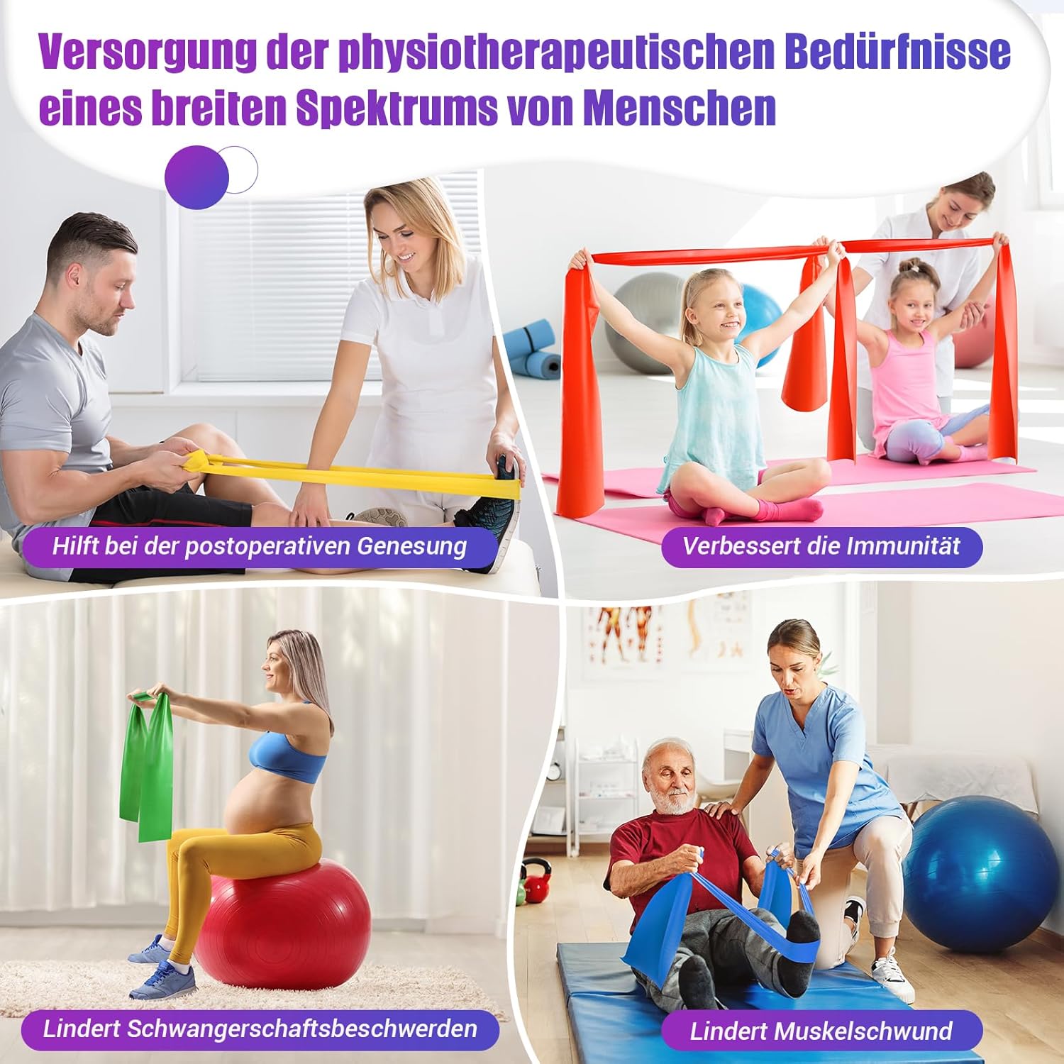Detalle de COFOF Fitnessbänder 4er-Set – elastische Gymnastikbänder mit Tragetasche und Übungsanleitung