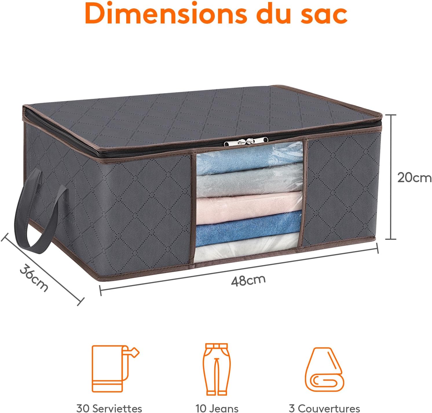 Detalle de Lifewit LF230205 kledingopbergtassen, 35 l, opvouwbaar, met kijkvenster, set van 6