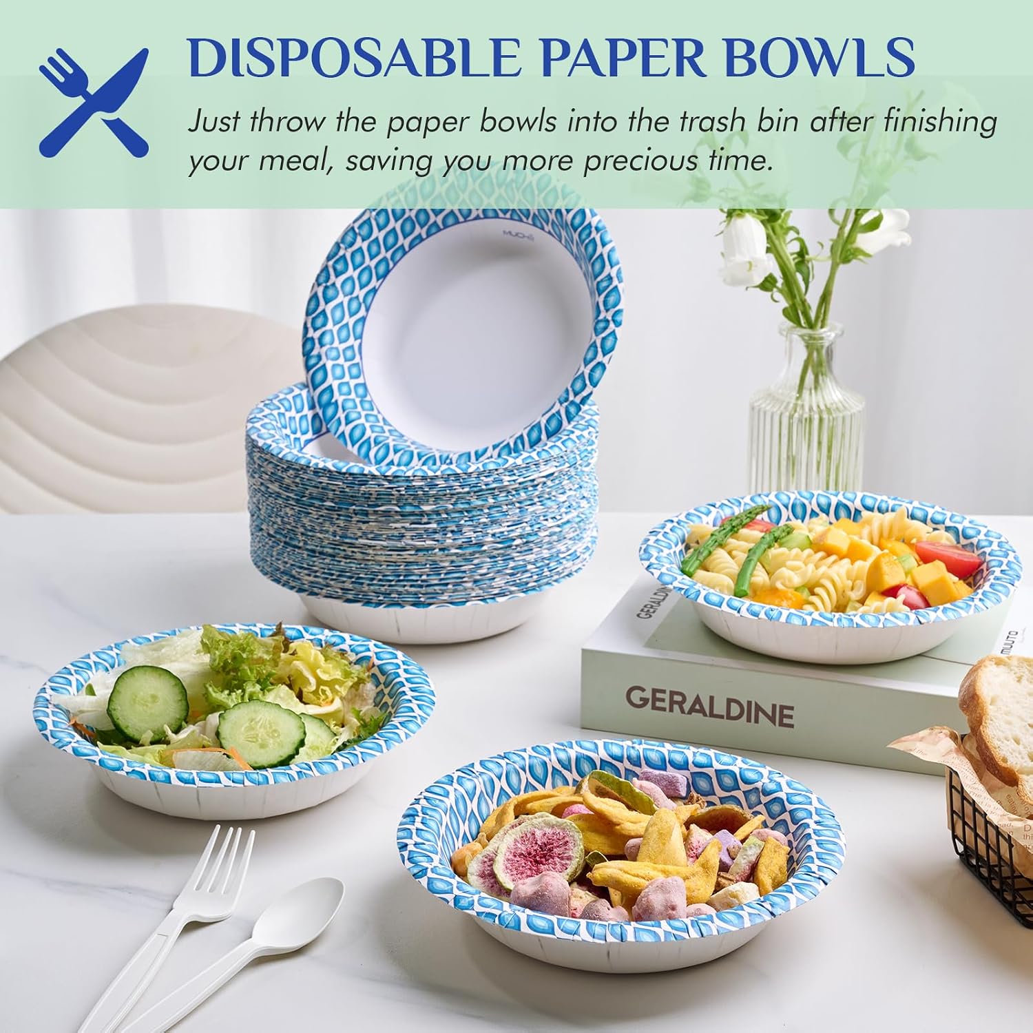 Thumbnail 3 de MUCHII 20 Oz Printed Disposable Paper Bowls (180 Count)