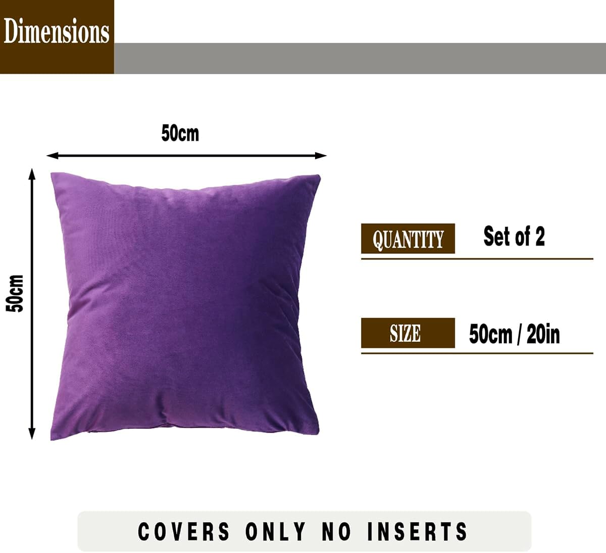 Detalle 2 de GONOVE Cushion Covers 50x50cm Velvet Purple Square Pillowcase