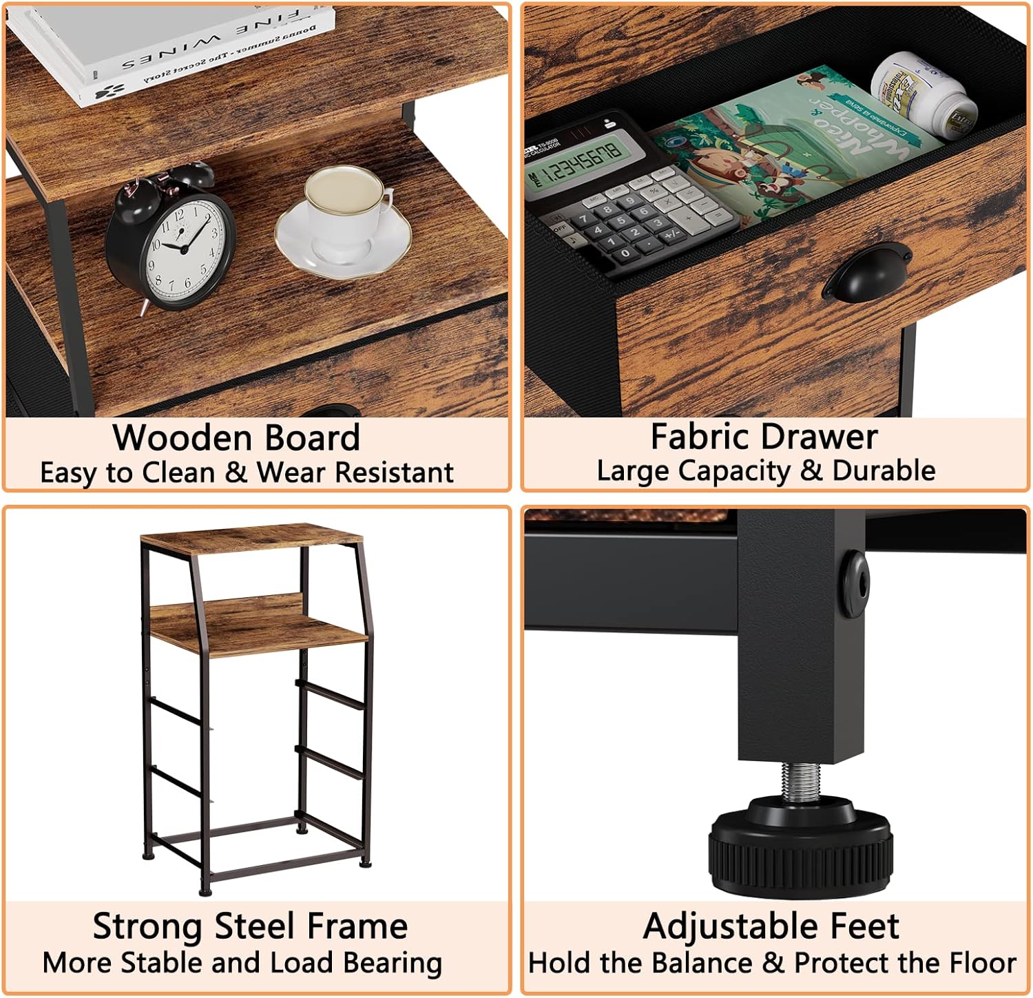 Detalle 2 de Furnulem Nightstand 3-Drawer Fabric Tower