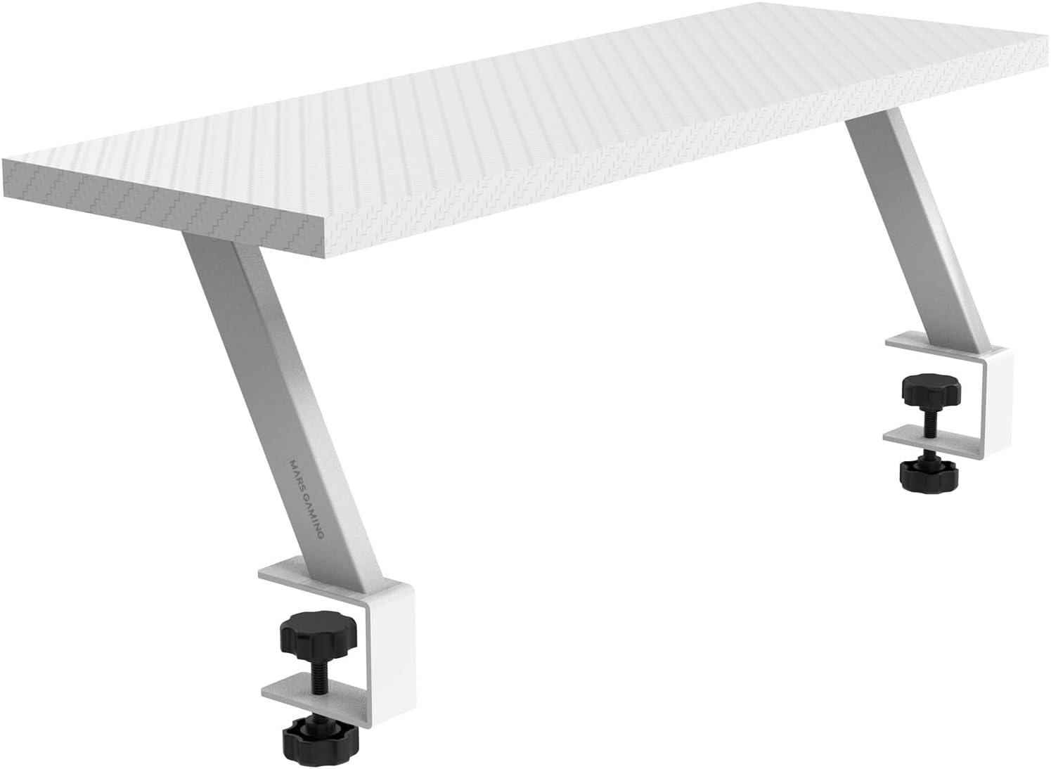 Detalle de Mars Gaming MGDS, supporto rialzato per monitor bianco con ripiano in fibra di carbonio (60x20 cm)