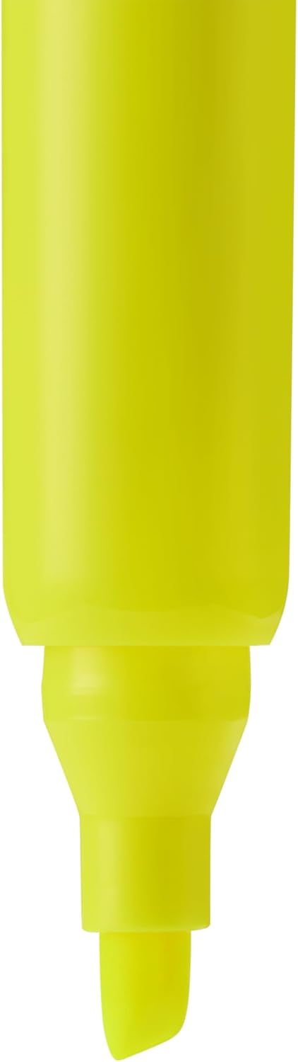 Detalle de Amazon Basics Textmarker mit Tank-Design, Flüssigtinte, abgeschrägte Spitze – Gelb (12er-Pack)