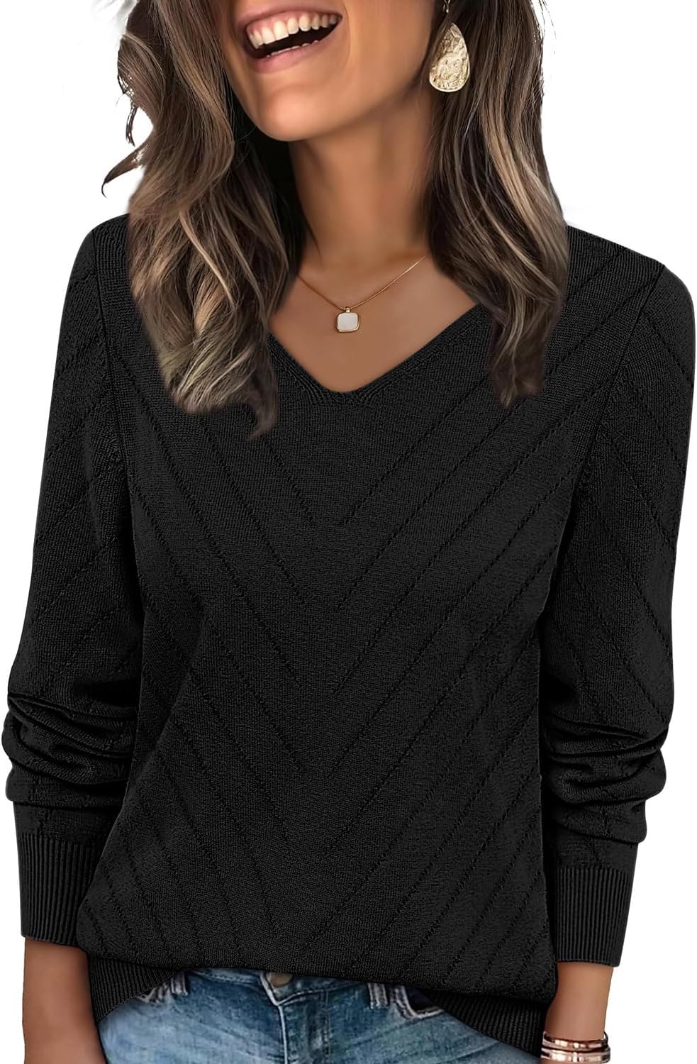 Detalle de WIHOLL Sweater V-Neck Lightweight Pullover 2025