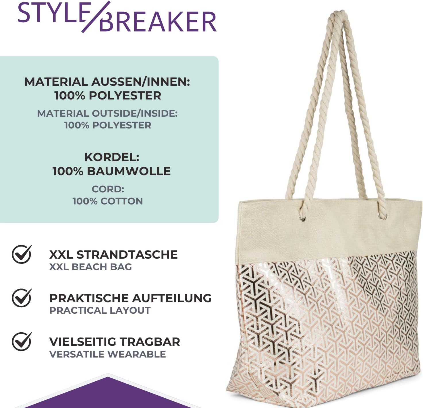 Detalle de styleBREAKER Ladies XXL Borsa da spiaggia con motivo Infinity e look metallico