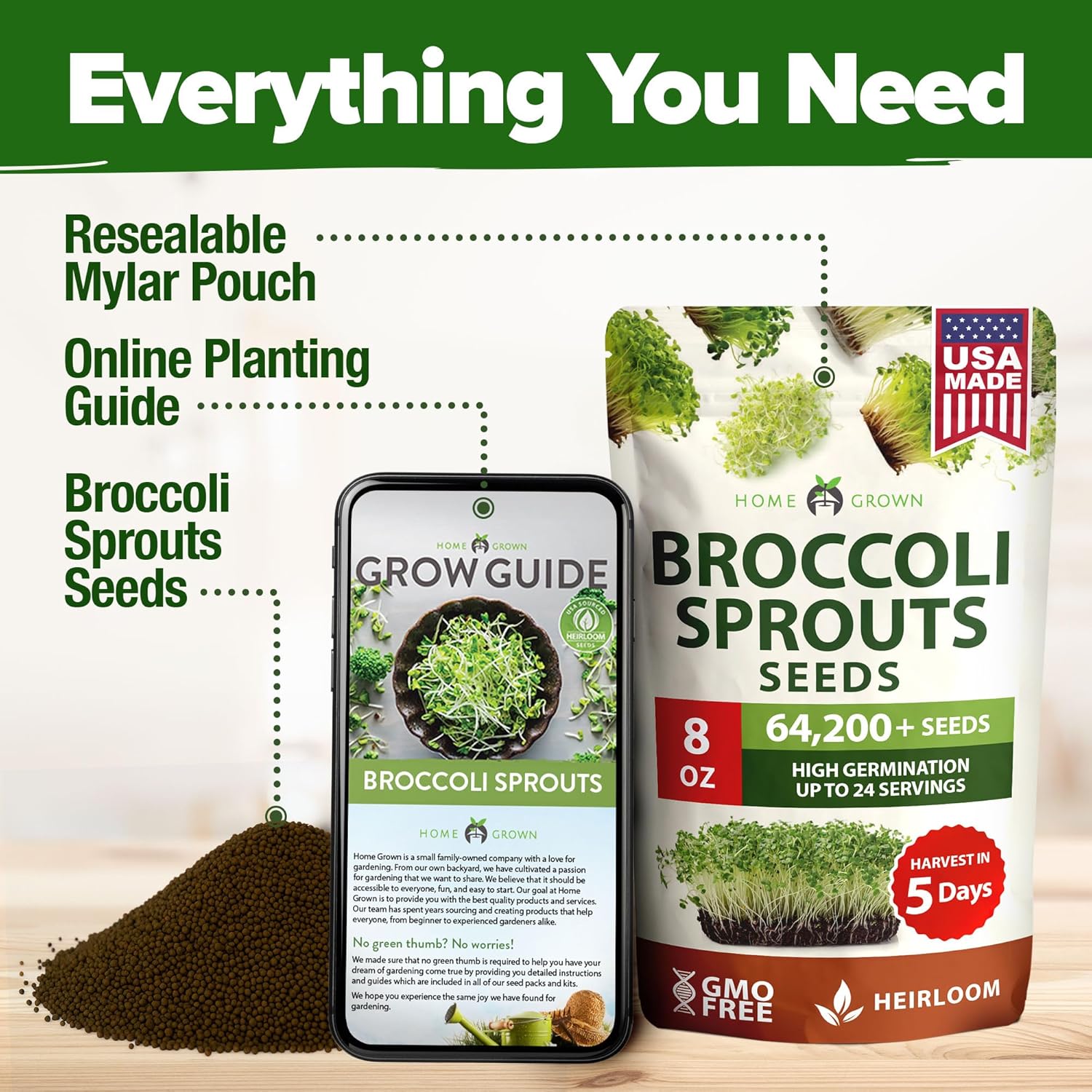 Thumbnail 6 de HOME GROWN Broccoli Seeds 8 oz Bulk – Heirloom, Non-GMO Sprouting Seeds for High Germination