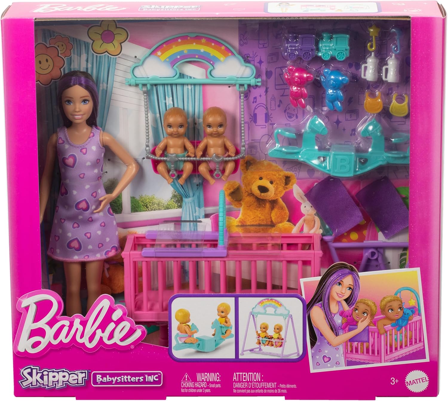 Detalle 2 de Barbie Skipper Playset Cameretta con Gemelline – Set completo con bambola, accessori e mobili