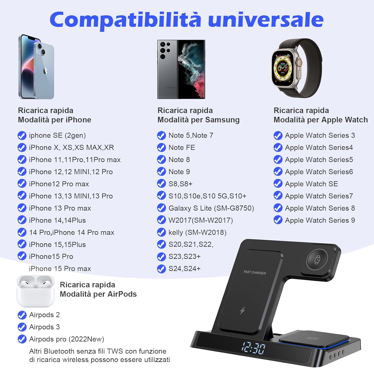 Thumbnail 2 de Caricatore wireless 4 in 1 Qi per iPhone, Apple Watch e AirPods