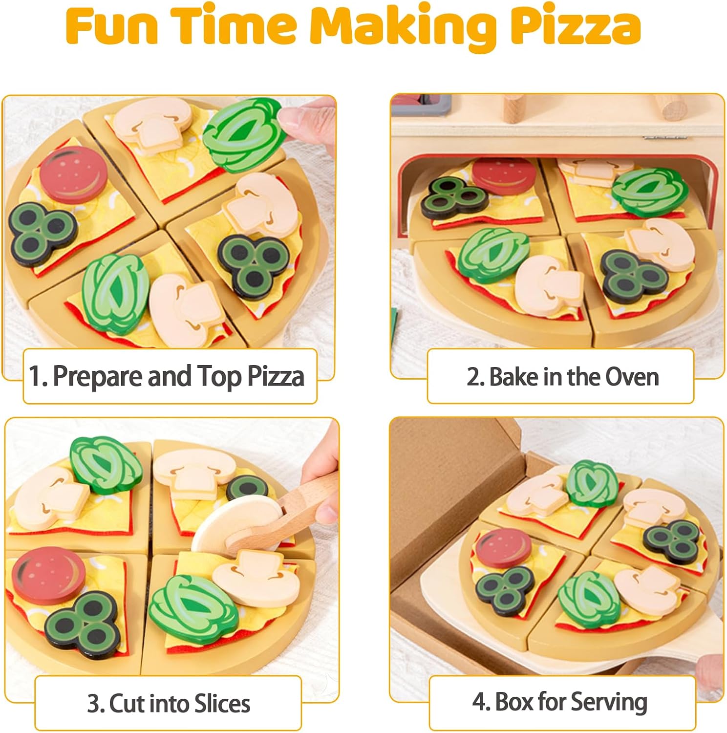 Thumbnail 3 de Smartwo Wooden Pizza Oven Toy for Kids – 50-Piece Pretend Play Set