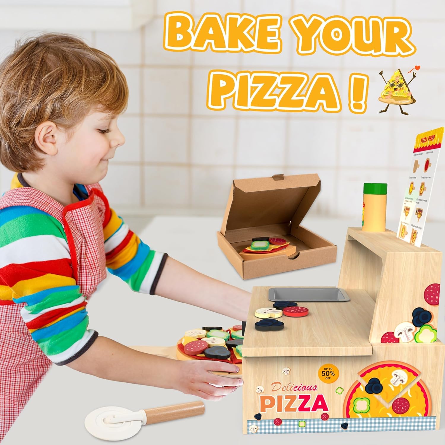Thumbnail 5 de WOODMAM Juguete de Pizza de Madera 48 piezas