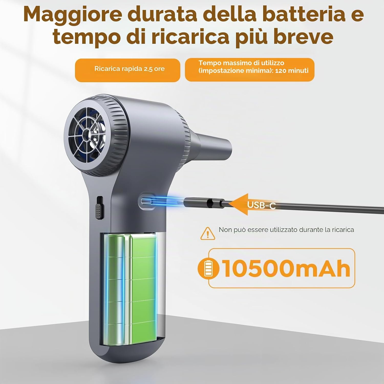 Thumbnail 6 de Ventilatore elettrico Air Duster 230.000 giri/min con batteria 10.500 mAh e velocità regolabile a 100 livelli
